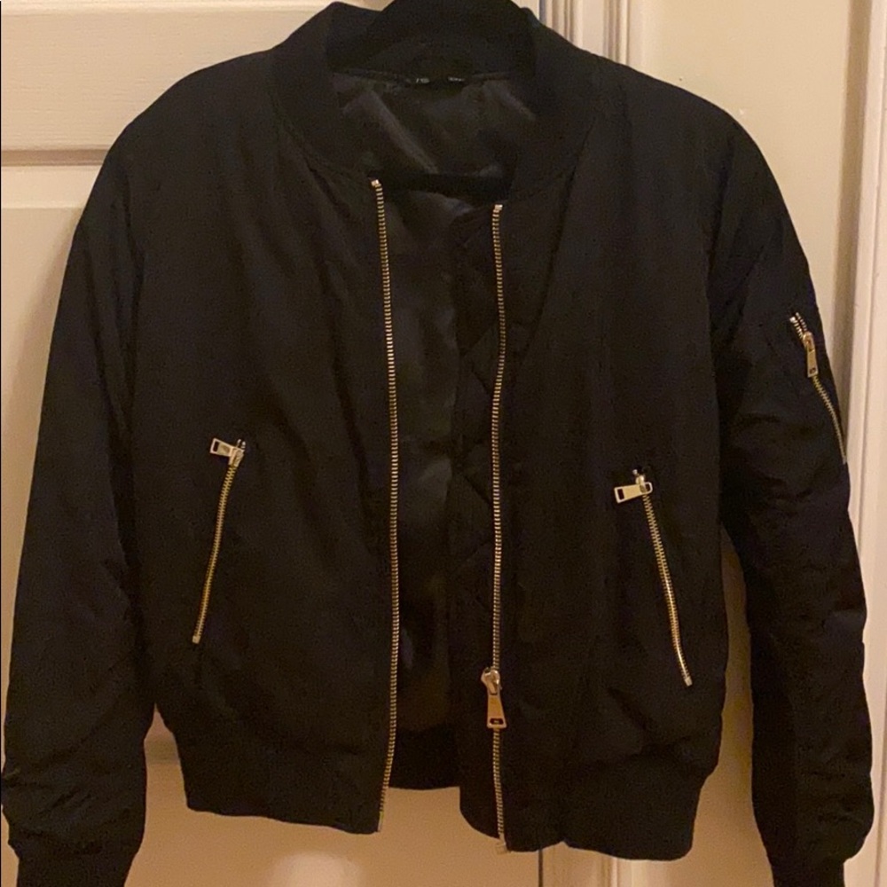 Black Topshop black bomber zip up jacket